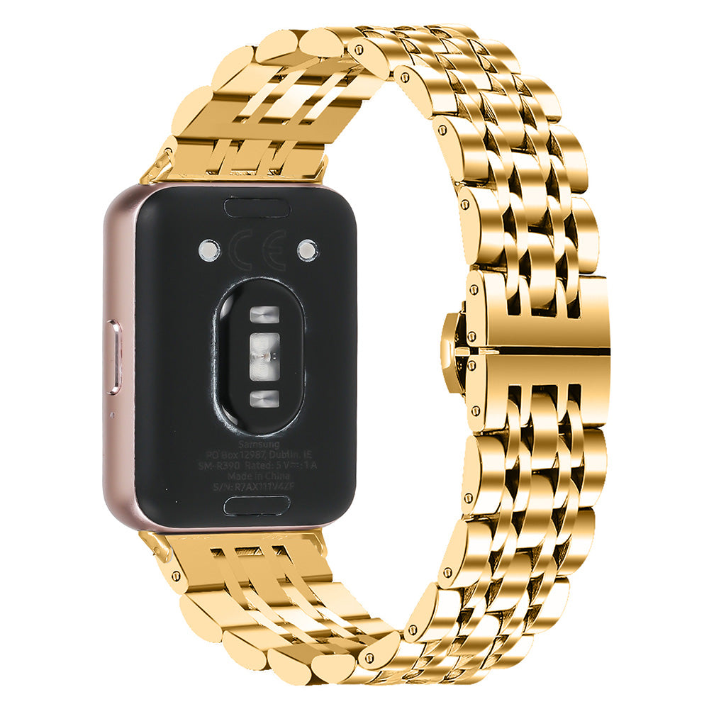 For Samsung Galaxy Fit3 SM-R390 Watch Strap High-Strength Stainless Steel Wrist Band - Silver+Gold For Samsung Galaxy Fit3 SM-R390 Watch Strap High-Strength Stainless Steel Wrist Band - Silver+Gold